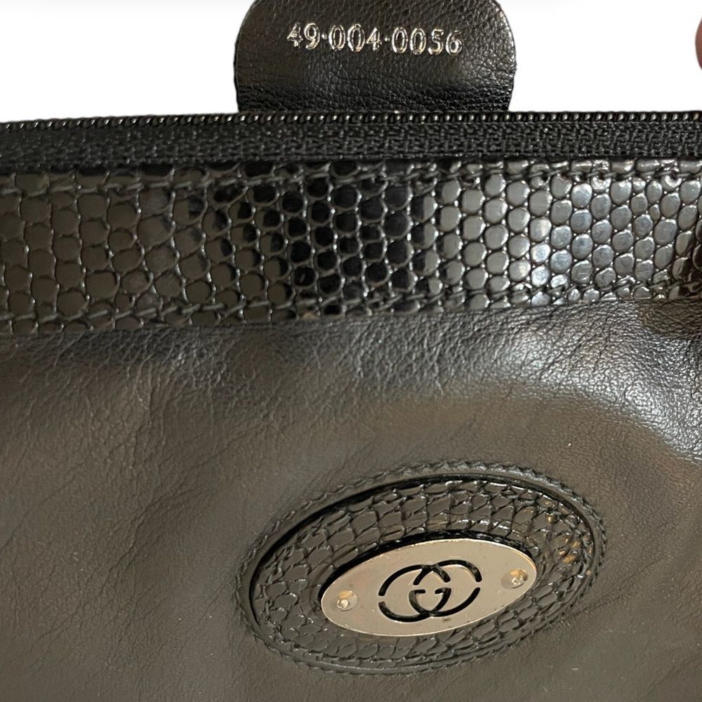 GUCCI Black Leather & Python Trim Vintage Clutch - Picture 6 of 15